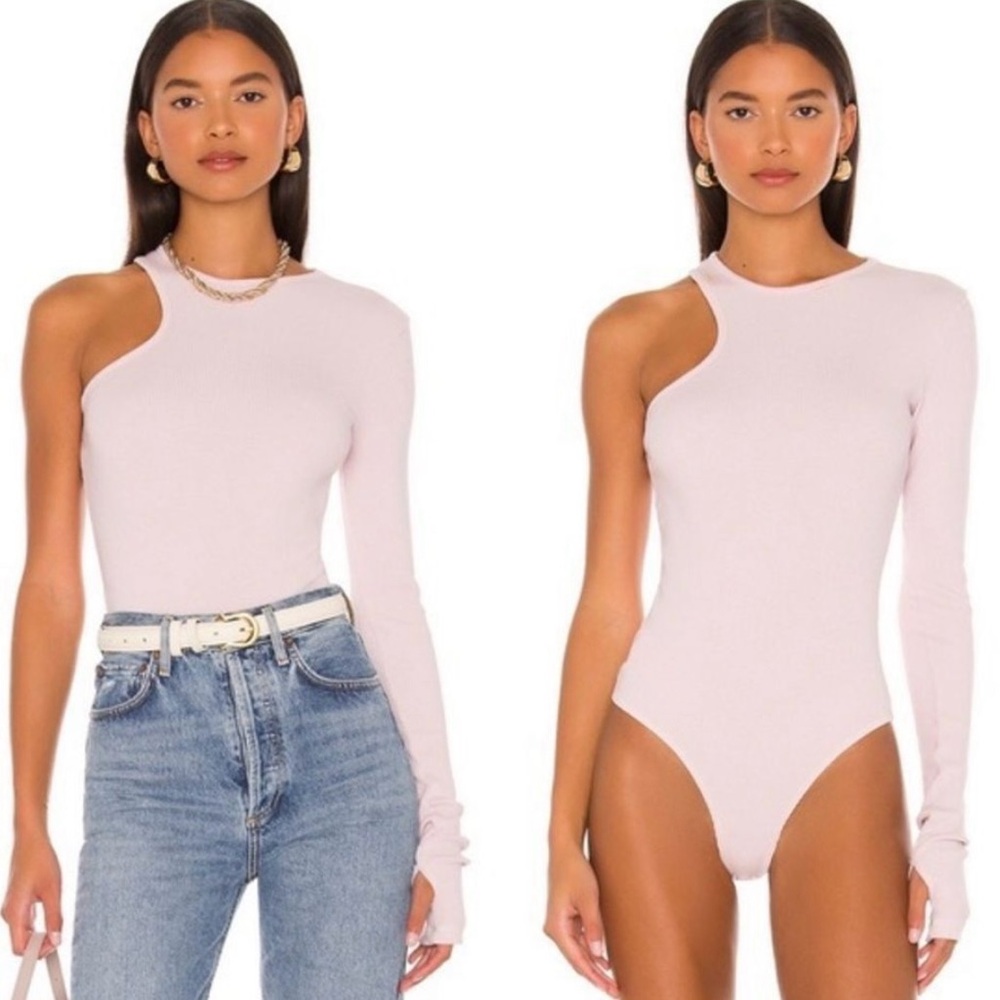 AGOLDE Bea Cutaway Ribbed Bodysuit Lavender S | Sculpting Minimalist Pastel Top